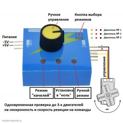 Модуль сервопривод (тестер 3 сервоприводов) проверка на синхронность