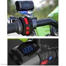 Часы светодиодные 3 in 1 (время, температура, напряжение) для мотоцикла влагозащищенные синий