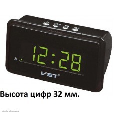 Часы электронные VST-728-2 (будильник) питание 5v адаптер в комплекте (резервное питание 2*LR3) зеленый