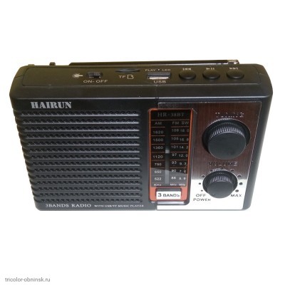 Радиоприемник HAIRUN HR-38BT    3 BANDS FM, AM, SW, BLUETOOTH, USB/TF PLAYER, фонарь на 1х18650 зарядка micro-USB