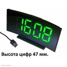 Часы электронные DS 3621L-2 (календарь, будильник,термометр) питание от USB (резервное питание 3*LR3) зеленый