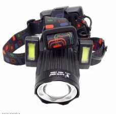 Фонарь налобный HL-167-P70 (P70+2*COB/2*18650/microUSB/телескоп)