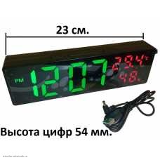 Часы электронные DS 3818L-4 (календарь, будильник,термометр) питание от USB (резервное питание 3*LR3) зеленый