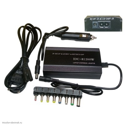 Универсальный БП д/ноутбука 200W (12-24В /8 разъемов/USB 1000мА) 220V + прикуриватель