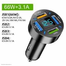 Вольтметр в прикуриватель 12-24VDC + 3USB в сумме 3.1A+Super USB 5V/3.6A, 9V/2.5A, 12V/2A, 10V/4A, 11V/6A