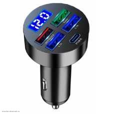 Вольтметр в прикуриватель 12-24VDC + PD + 2USB в сумме 3.1A + QC3.0 + Super зеленый