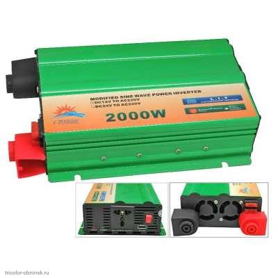 Инвертор 12-220 2000 Вт (с USB 1.0А) Солнце