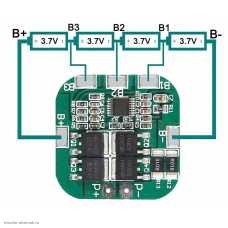 BMS контролер 4S 16.8V 8A защита от разряда 2.5V, перезаряда 4.2V, нет балансировки, перегрузка 20А