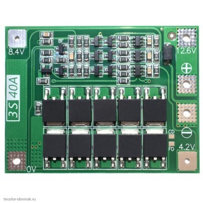 BMS контролер   3S 12.6V 20A защита от разряда 2.5V, перезаряда 4.2V, нет балансировки, перегрузка 40A