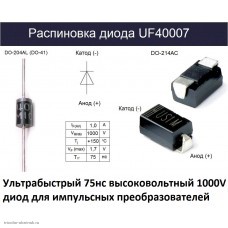 Диод UF4007 1a 1000v 75ns