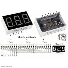 LED индикатор 0.36" 7-сегментный 3 разряда красный общий анод