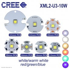 Светодиод 10W CREE XML-2 белый 12мм (U=2,9-4,0V; 6500°K;1200Lm; 120°; I=3A)