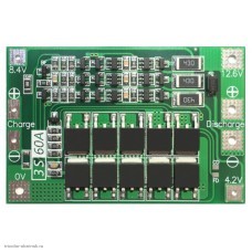 BMS контролер 3S 12.6V 40A защита от разряда 2.5V, перезаряда 4.2V, баланс. R=430, перегрузка 60А, отдельная зарядкя