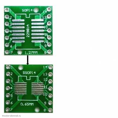 Макетная плата двухсторонняя 18х18 мм. soic-14 / ssop-14