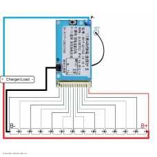 BMS контролер 13S 54.6V 15A защита от разряда 2.5V, перезаряда 4.2V, нет балансировки, перегрузка 22А, минус слева