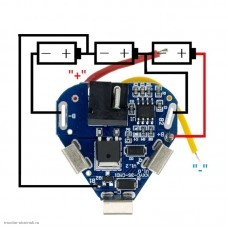 BMS контролер 3S 12.6V 6A защита от разряда 2.5V, перезаряда 4.2V, нет балансировки, перегрузка 8А, общая зарядкя