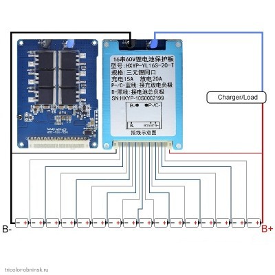 BMS контролер 16S 67.2V 20A защита от разряда 2.5V, перезаряда 4.2V, нет балансировки, перегрузка 45А