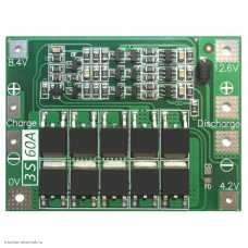 BMS контролер 3S 12.6V 40A защита от разряда 2.5V, перезаряда 4.2V, нет балансировки, перегрузка 60А, отдельная зарядка