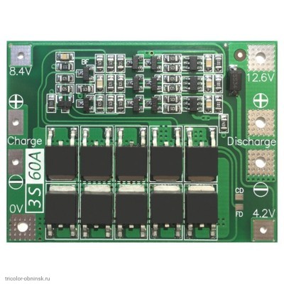 BMS контролер   3S 12.6V 40A защита от разряда 2.5V, перезаряда 4.2V, нет балансировки, перегрузка 60А, отдельная зарядка