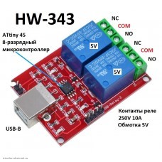 Модуль программируемого реле 5VDC 10A технология HID 2 канала USB-B