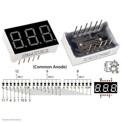 LED индикатор 0.28" 7-сегментный 3 разряда красный общий анод