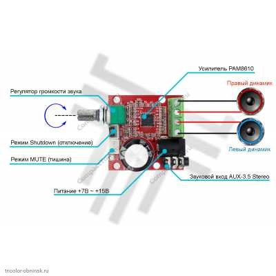УМЗЧ  2 х 10 w  8-15v на PAM8610 с регулятором
