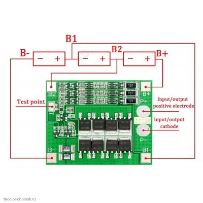 BMS контролер   3S 12.6V 25A защита от разряда 2.5V, перезаряда 4.2V, балансировка R=100, перегрузка 40А