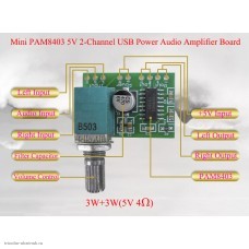 УМЗЧ 2 х 3w PAM8403 Mini 5V (USB питания) с регуляторм