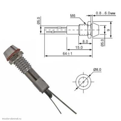 Индикатор Ø 06 12v красный L-614-R PKS