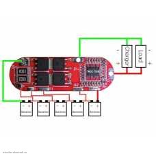 BMS контролер 5S 21V 25A защита от разряда 2.8V, перезаряда 4.2V, нет балансировки, перегрузка 60А