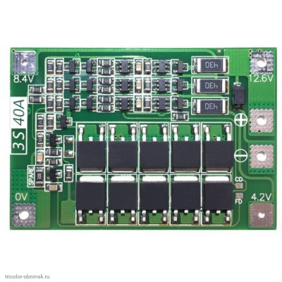 BMS контролер   3S 12.6V 20A защита от разряда 2.5V, перезаряда 4.2V, балансировка R=430, перегрузка 40А