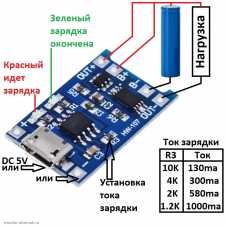1S модуль зарядки TP4056 1A (регулируется) и защиты от разряда 2.5V, от перезаряда 4.2V, от перегрузки 3А USB micro