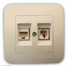 Комбинированная розетка скрытая RJ-11+RJ-45 (6P4C+8P8C MAKEL бежевая