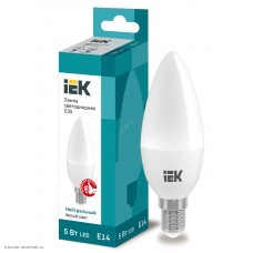 Лампа LED E14 C35 5Вт 4000K 450лм 220В IEK белый матовая свеча