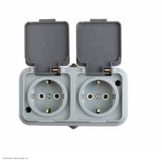 Розетка 2-м накладная с заземлением влагозащищенная IP54 16А 250В