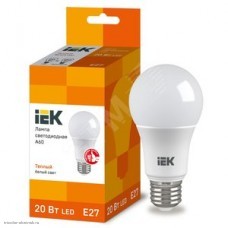 Лампа LED E27 A60 20w 3000K 1800лм 220v IEK тепло-белый