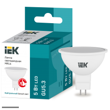 Лампа IEK LED GU5.3 JCDR(MR16) 5Вт 4000К 450лм 220В белый