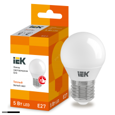 Лампа LED E27 GL45 5w 3000K 450лм 220v IEK тепло-белый матовый шар