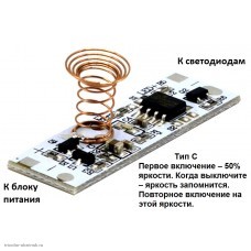 Выключатель для светодиодной ленты сенсорный 3-24VDC 3A тип C Memory