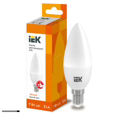 Лампа LED E14 C35 7Вт 3000K 630лм 220В IEK тепло-белый матовая свеча