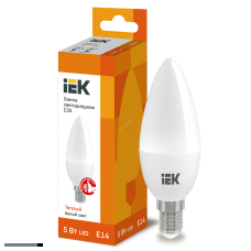 Лампа LED E14 C35 5Вт 3000K 450лм 220В IEK тепло-белый матовая свеча