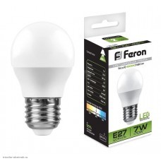 Лампа LED E27 GL45 7w 4000K 580лм 220v Feron белый шар