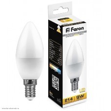 Лампа LED E14 C35 9Вт 2700K 800лм 220В Feron