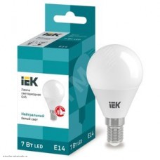 Лампа LED E14 GL45 7Вт 4000K 630лм 220В IEK белый матовый шар