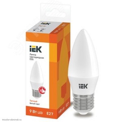 Лампа LED E27 C35   9w 3000K 450лм 220v IEK тепло-белый матовая свеча