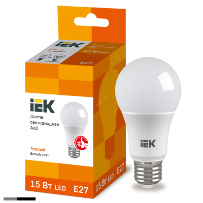 Лампа LED E27 A60 15w 3000K 1350лм 220v IEK тепло-белый