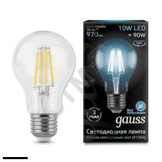 Лампа филаментная Gauss LED E27 A60 10w 4100K 970лм 220v (стекло)