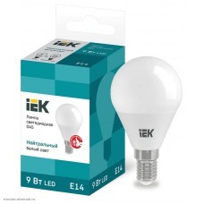 Лампа LED E14 GL45 9Вт 4000K 810лм 220В IEK белый матовый шар