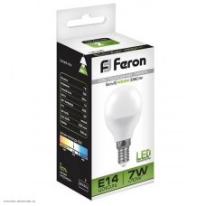 Лампа LED E14 GL45 7Вт 4000K 580лм 220В Feron