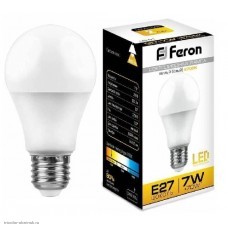 Лампа LED E27 A60 7w 2700K 560лм 220v Feron теплый
